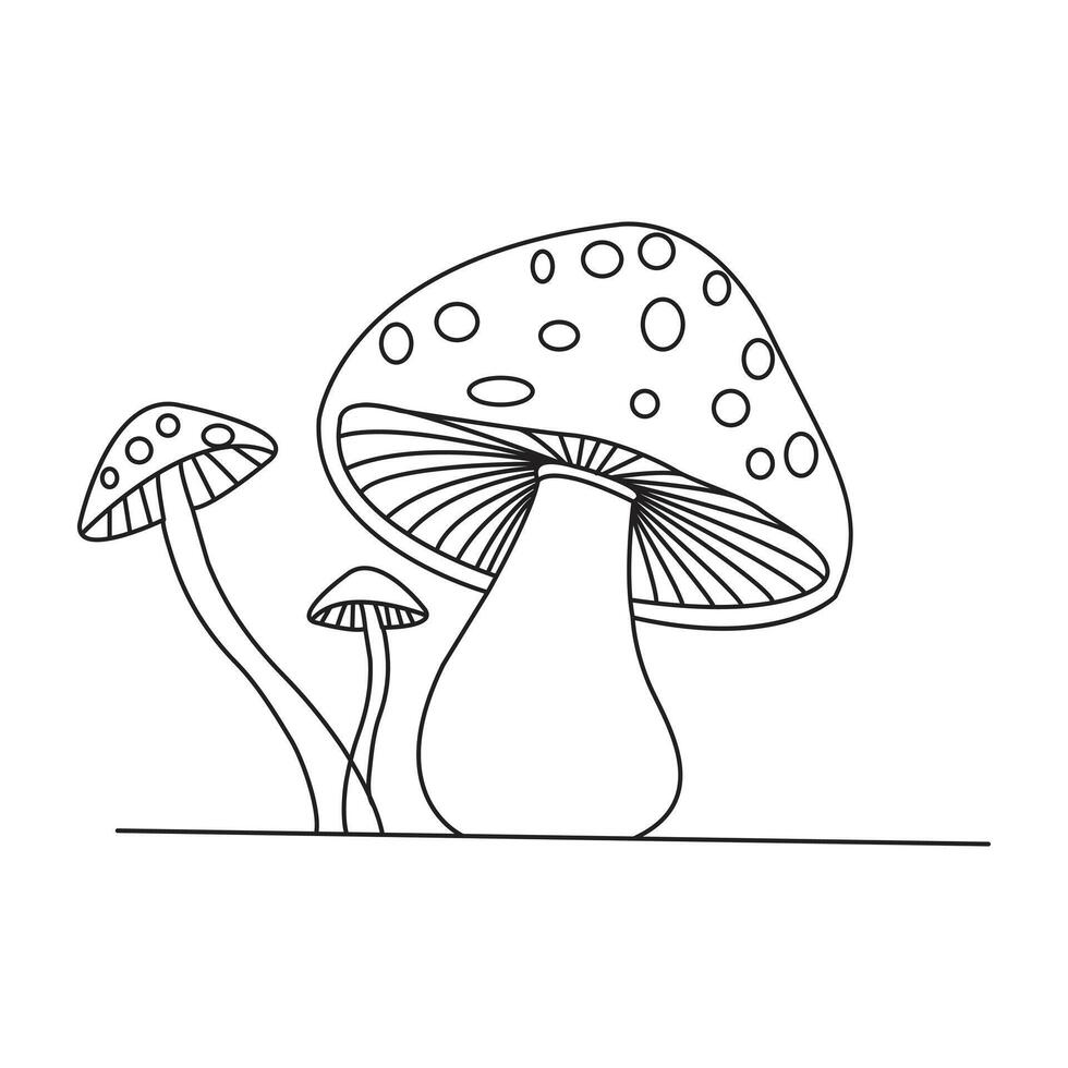 Mushroom one line art drawing vector