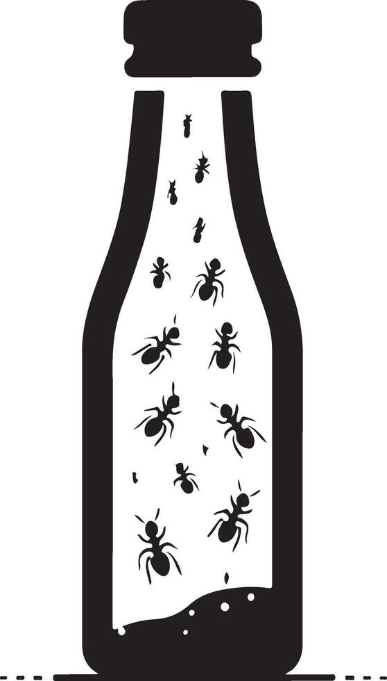 Silhouette of bottle with ants on white background. Symbol of insect eating food vector