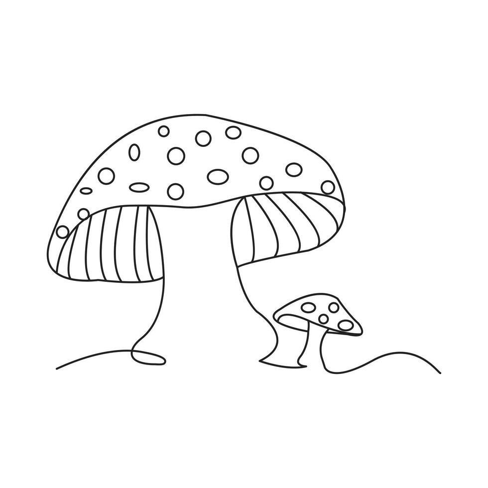 Mushroom one line art illustration drawing vector