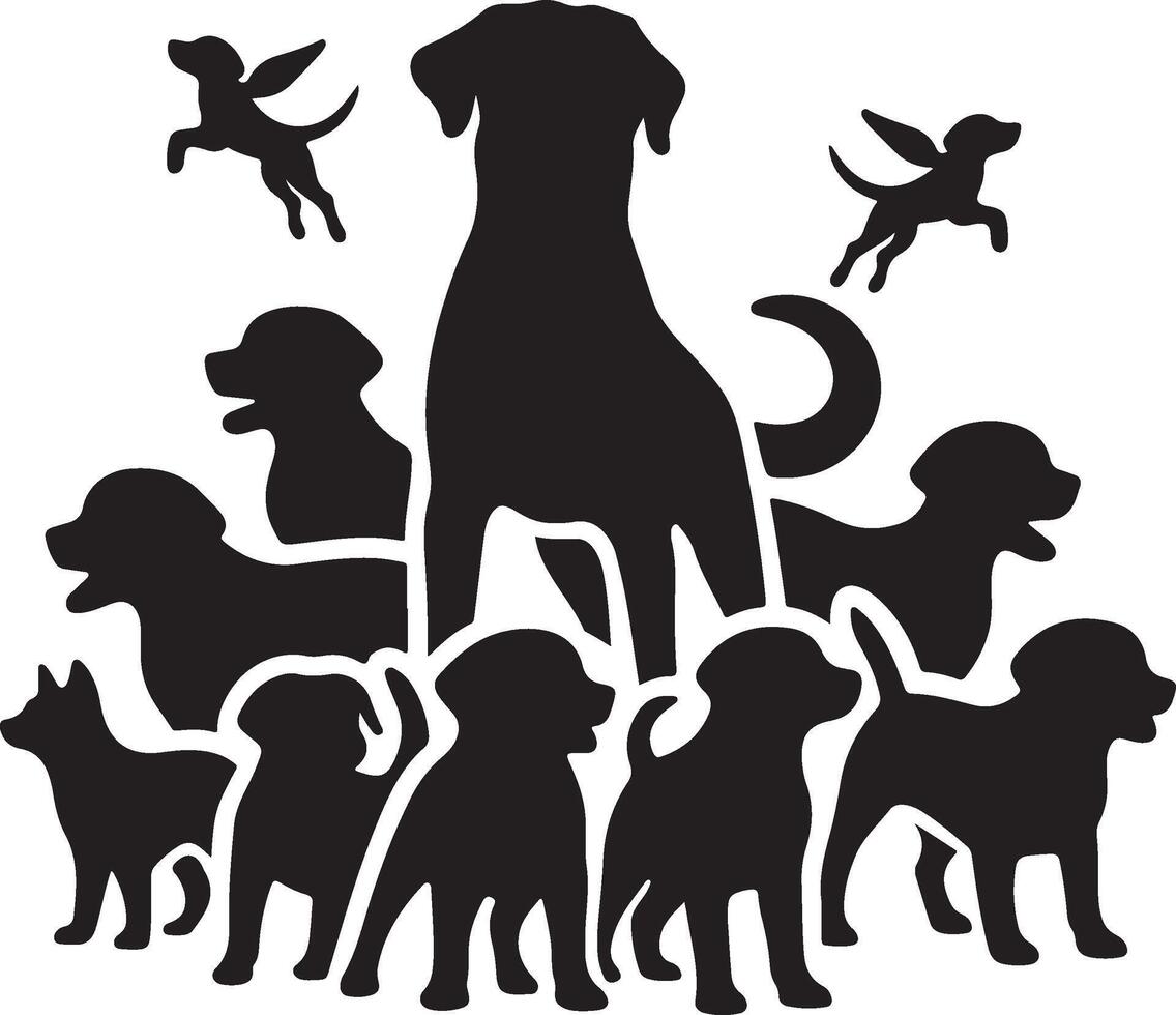 Silhouette of dog on white background. simple minimal Symbol of group of pets who plays together vector
