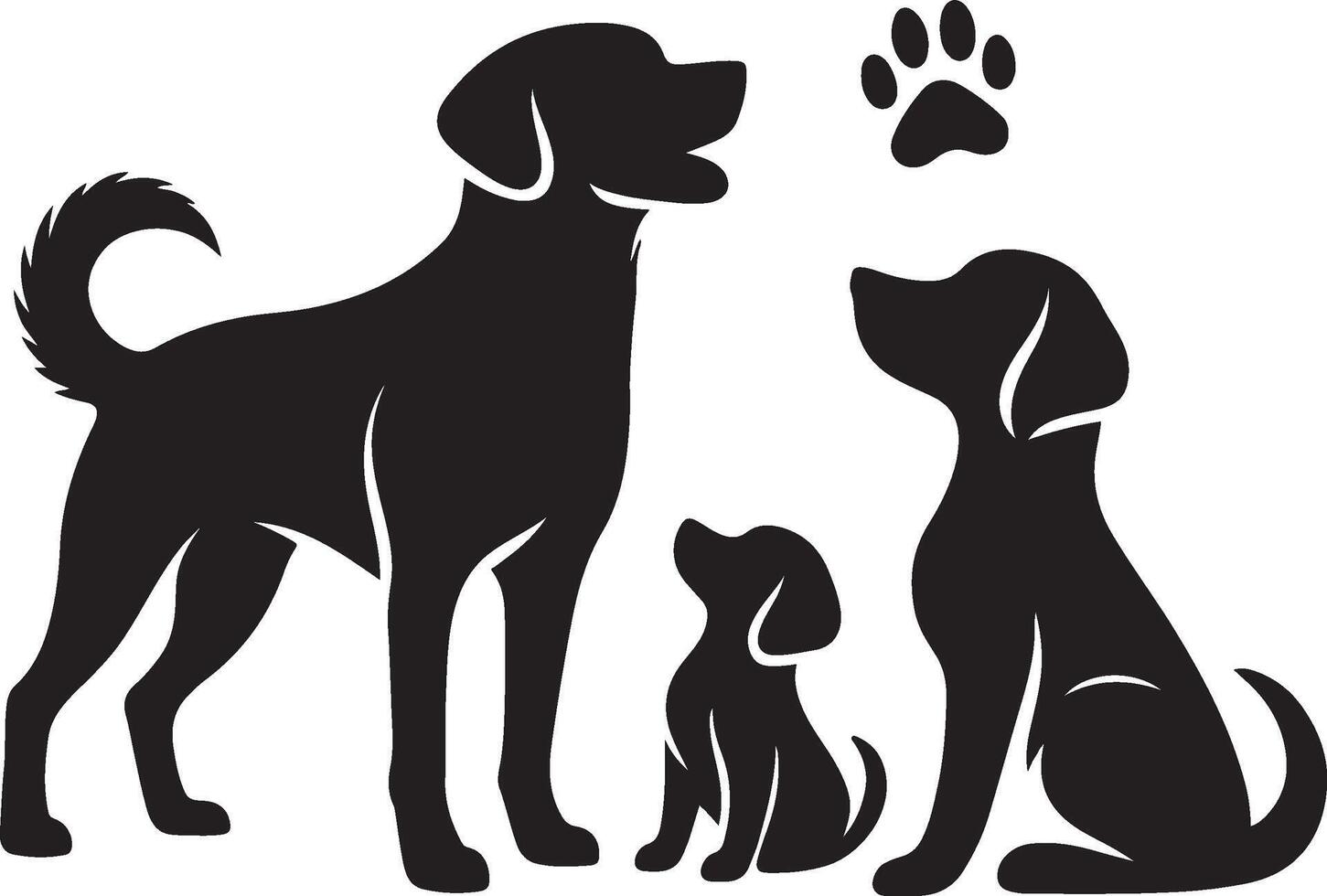 Silhouette of dog on white background. simple minimal Symbol of group of pets who plays together vector