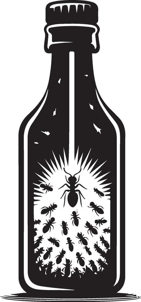 Silhouette of bottle with ants on white background. Symbol of insect eating food vector