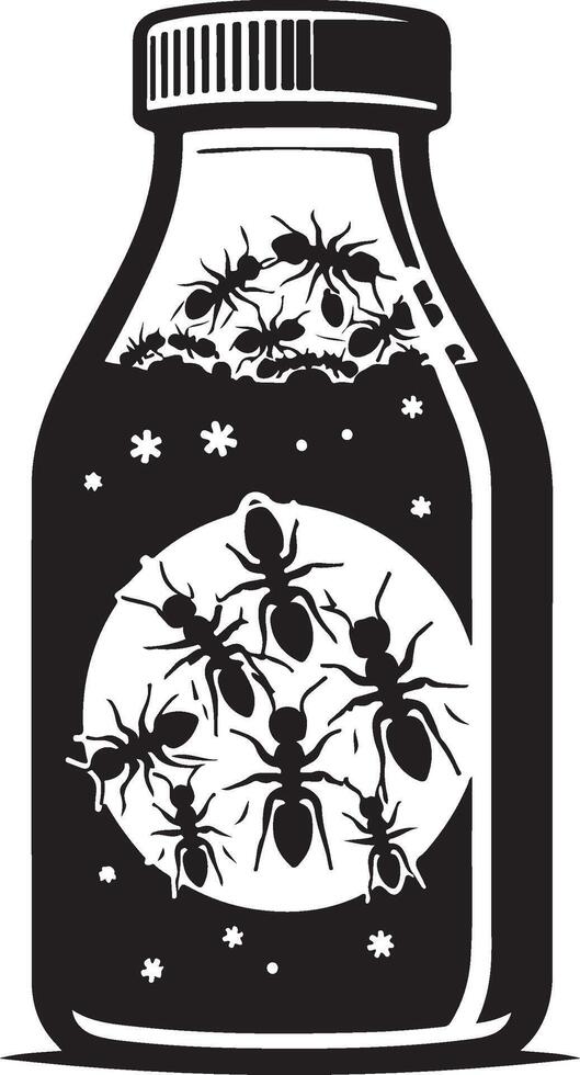 Silhouette of bottle with ants on white background. Symbol of insect eating food vector