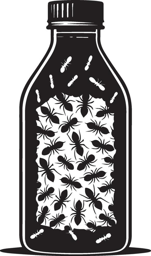 Silhouette of bottle with ants on white background. Symbol of insect eating food vector