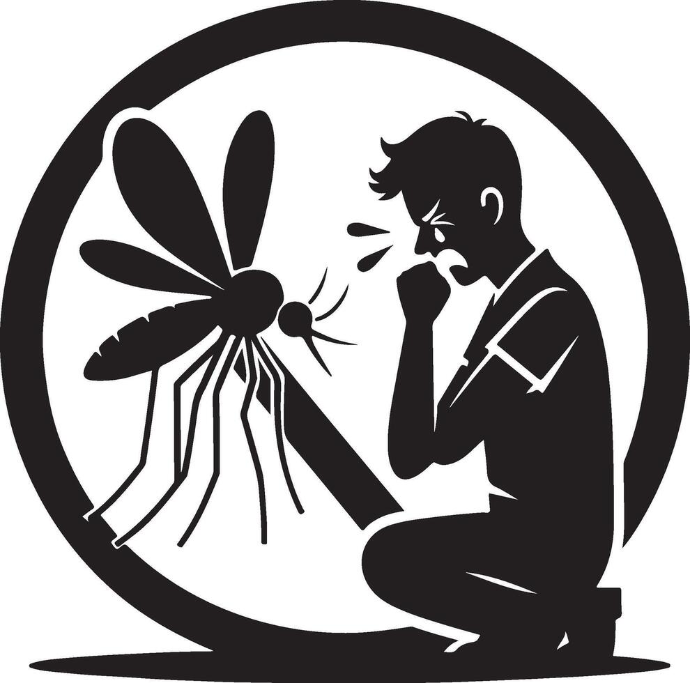 Silhouette of man who crying to mosquito on white background. Symbol of annoying insect vector