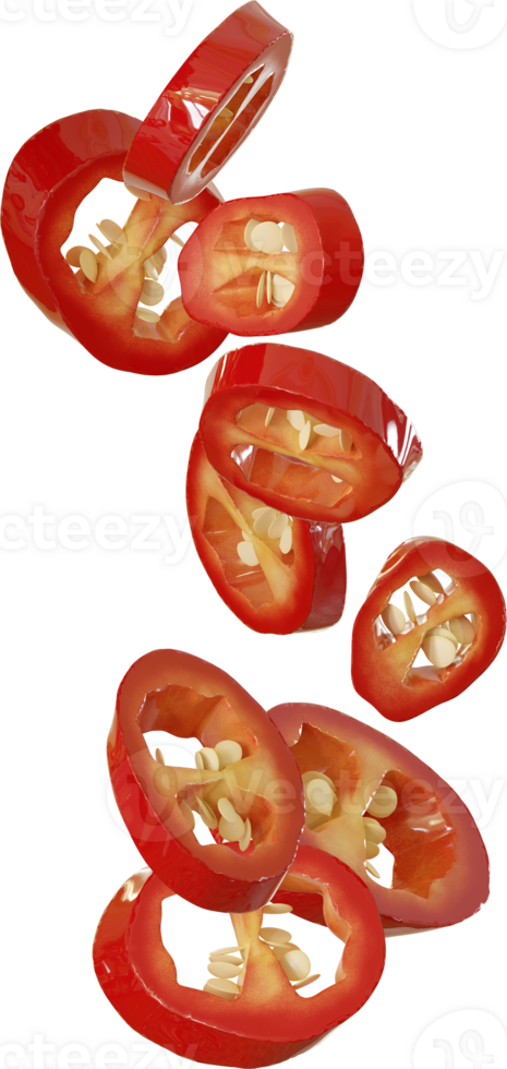 falling red chilli slices png