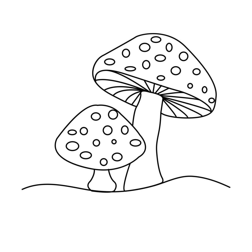 Mushroom one line art drawing vector