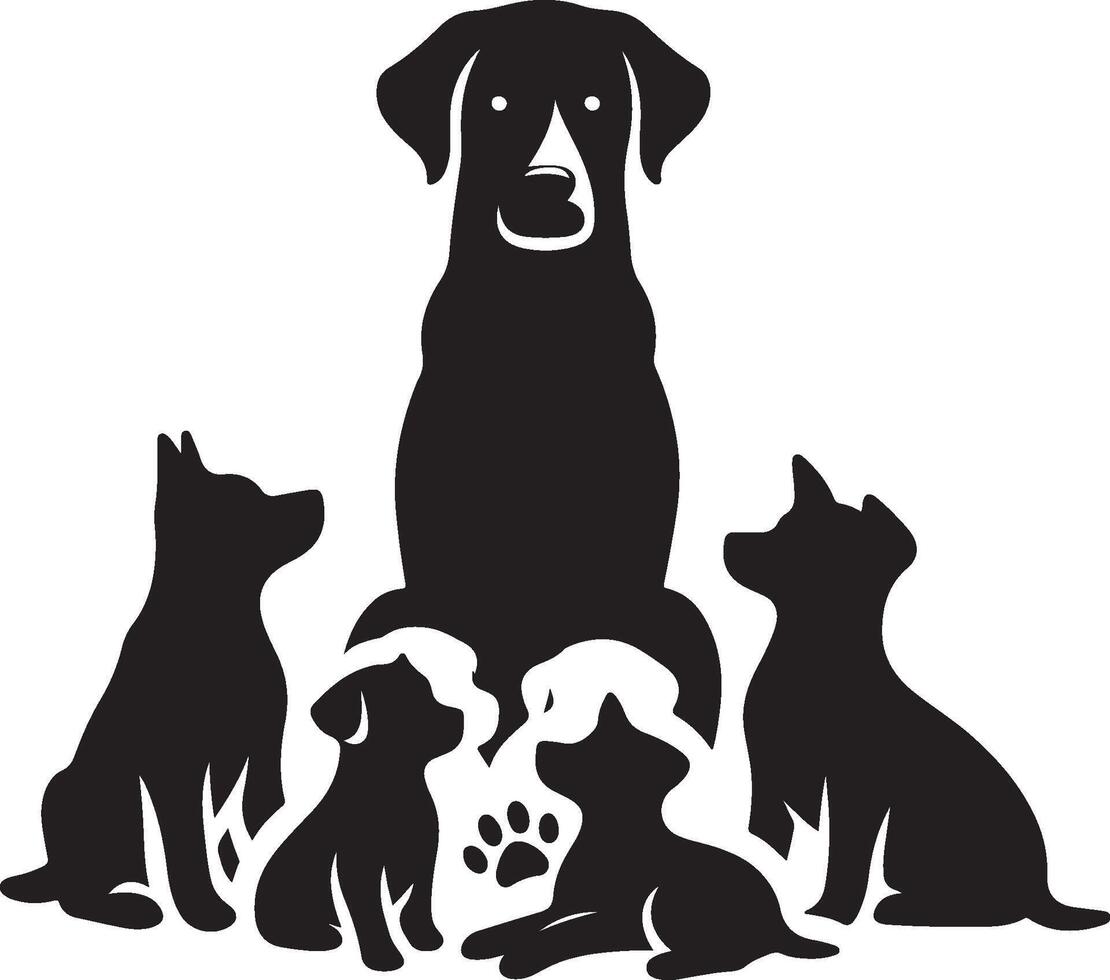 Silhouette of dog on white background. simple minimal Symbol of group of pets who plays together vector