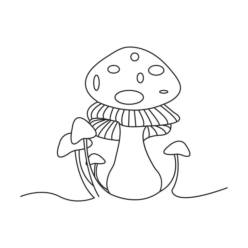 Mushroom one line art drawing vector