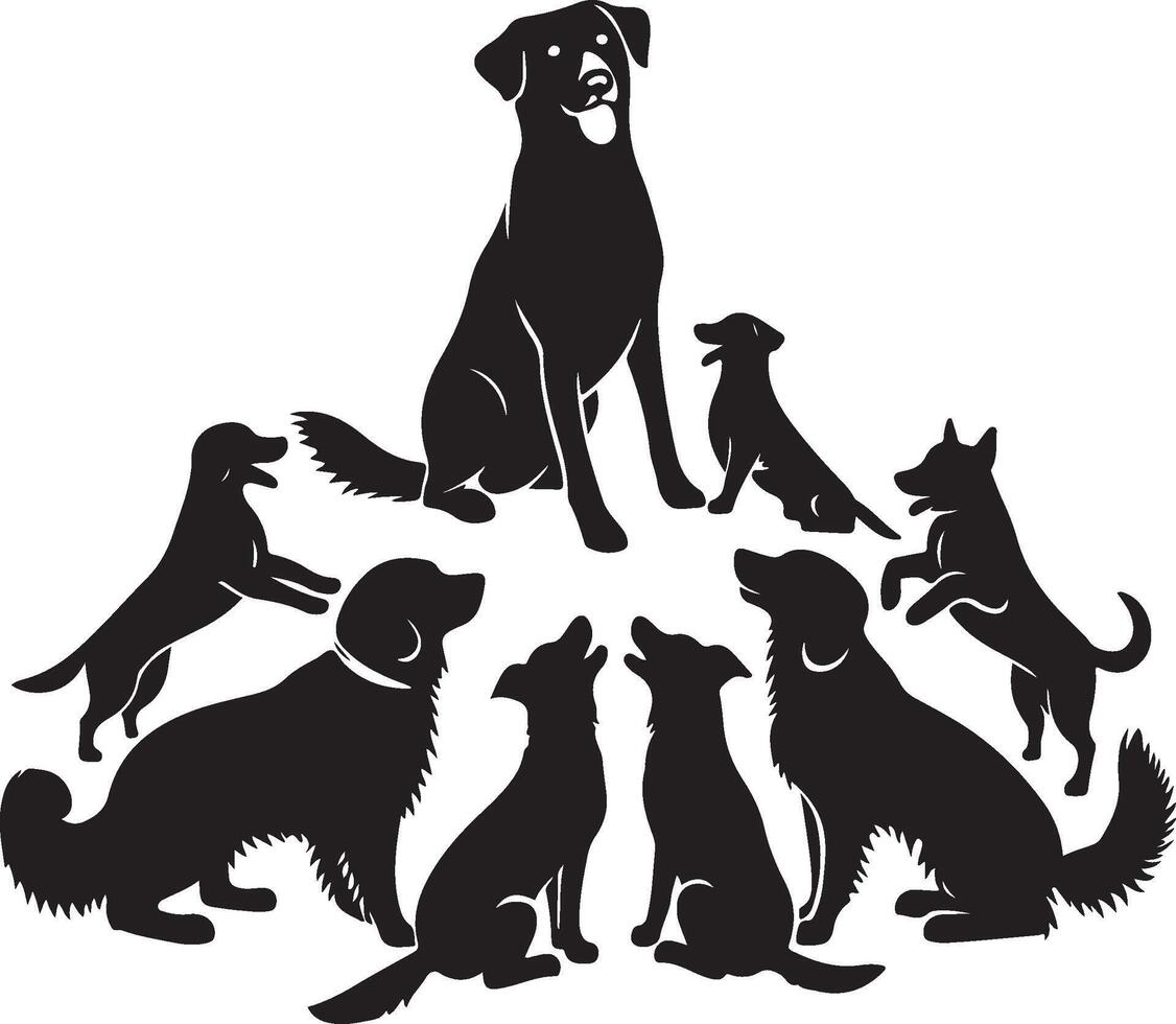 Silhouette of dog on white background. simple minimal Symbol of group of pets who plays together vector