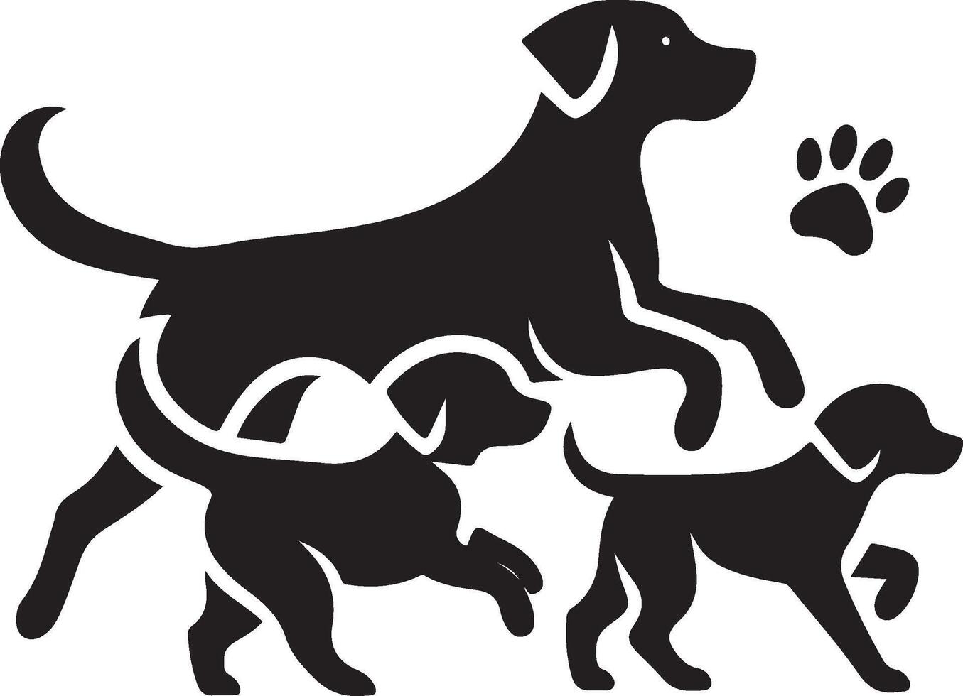 Silhouette of dog on white background. simple minimal Symbol of group of pets who plays together vector