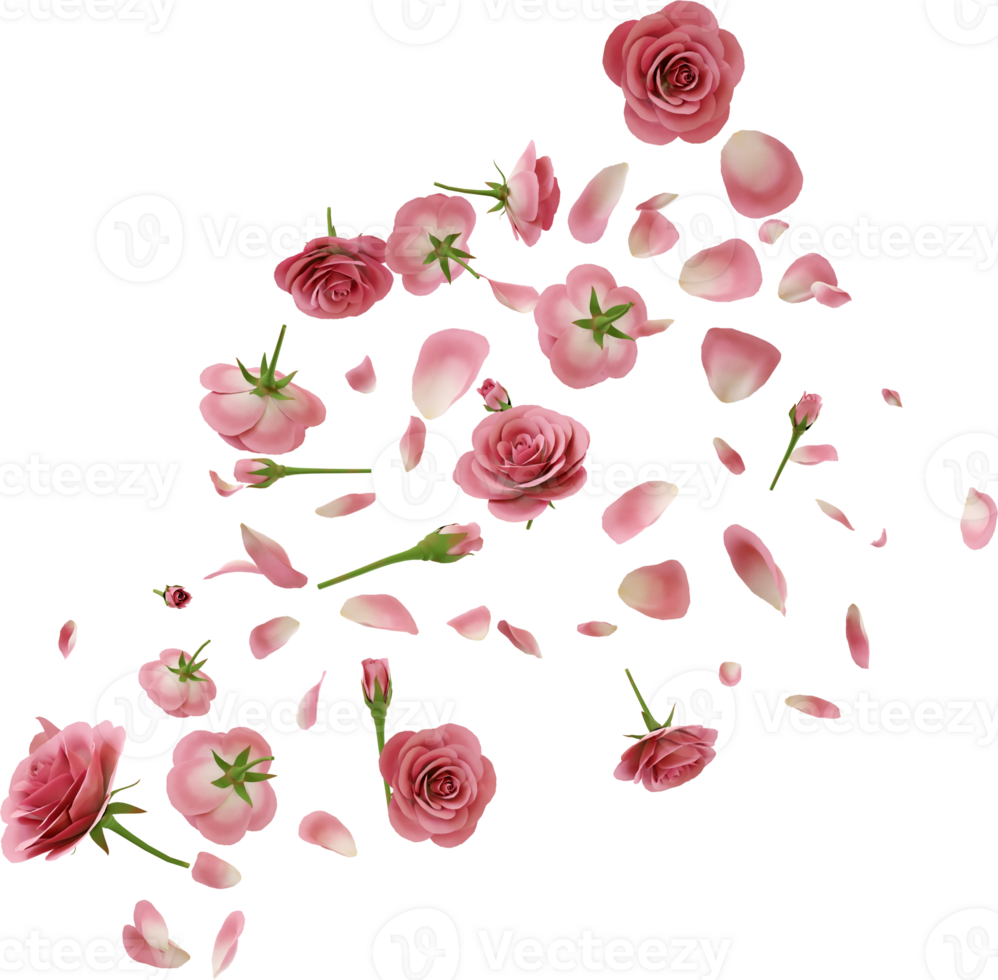 floating pink rose flower png