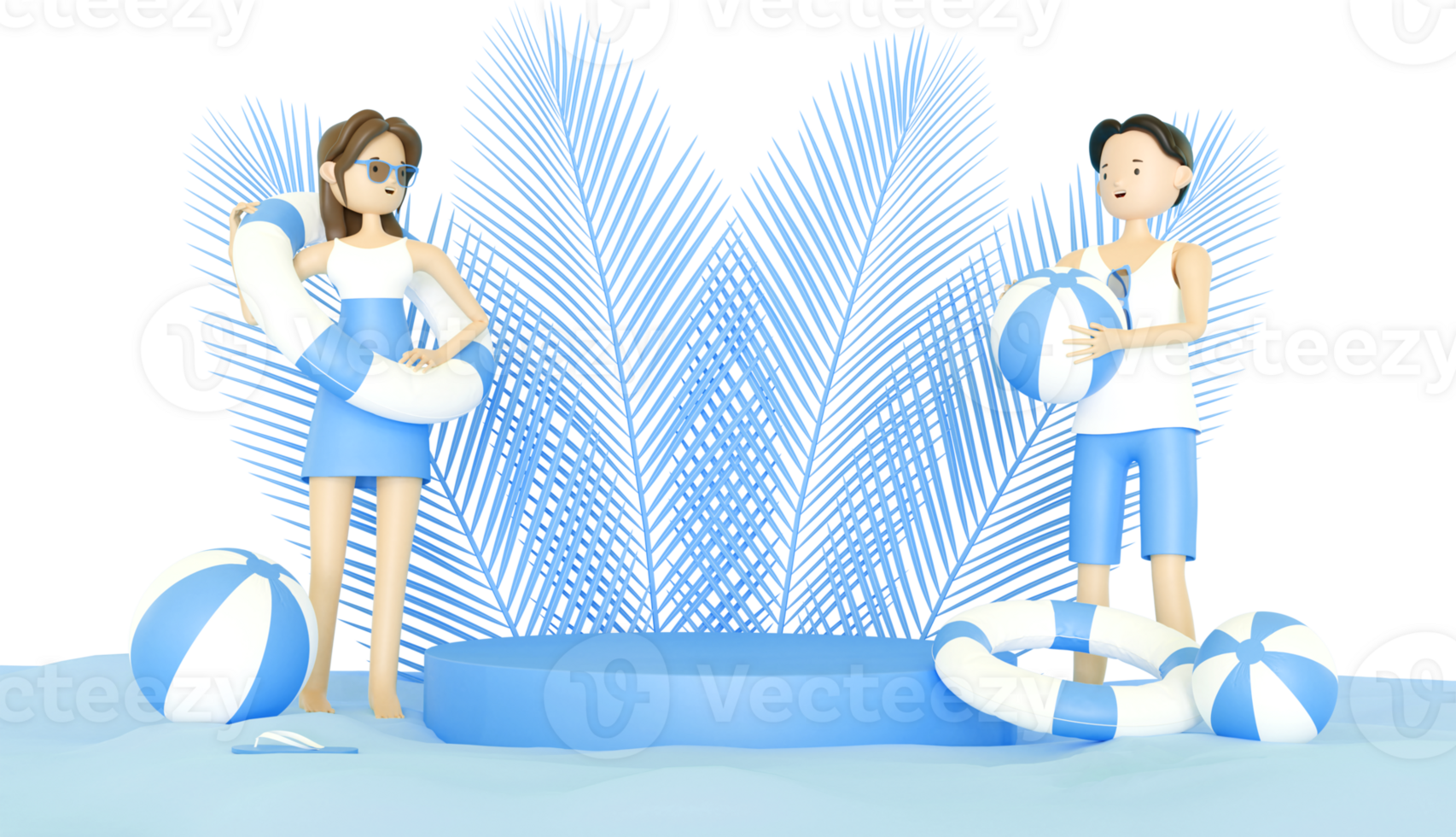 product display with 3d human in beach png