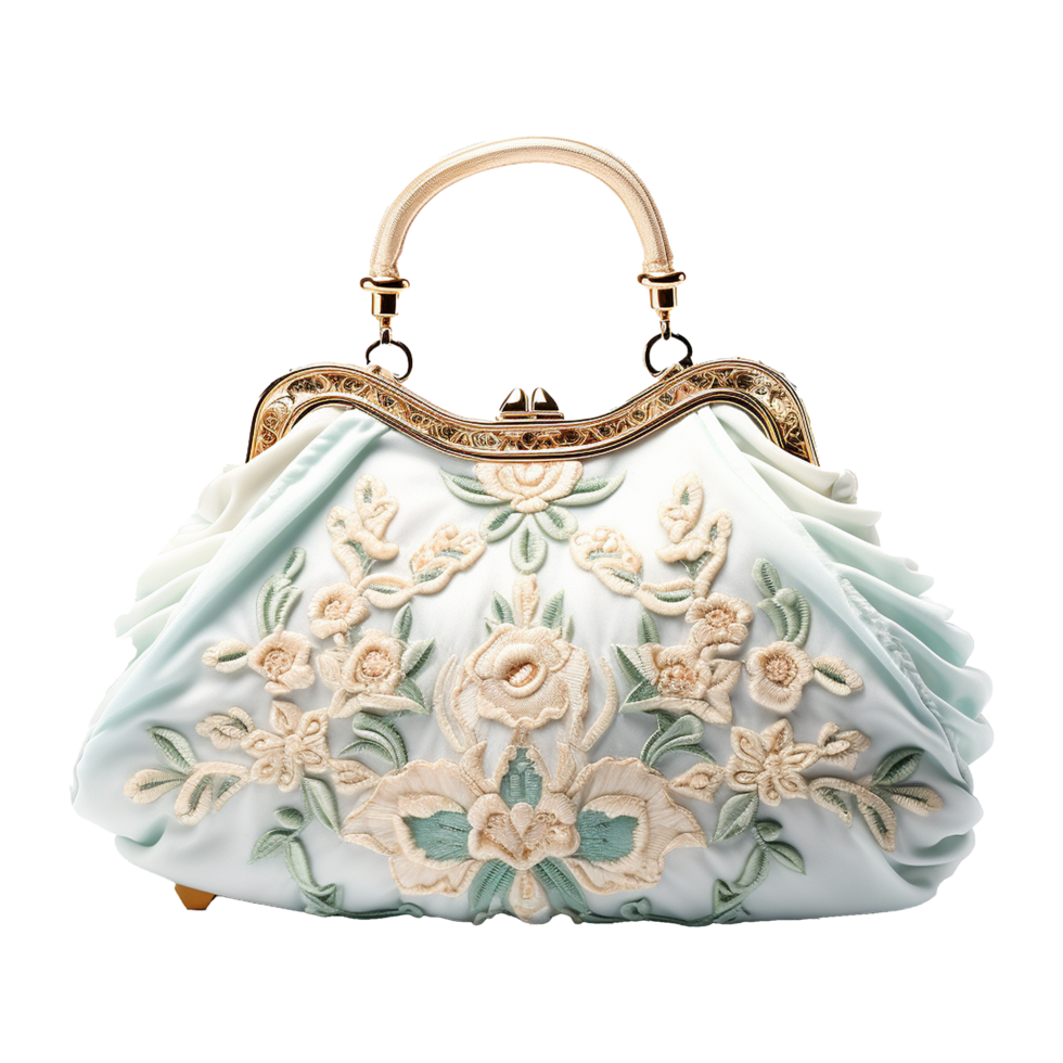 Floral printed hand bag isolated on transparent background png