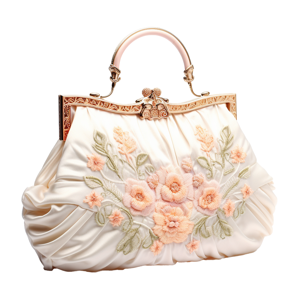 Floral printed hand bag isolated on transparent background png