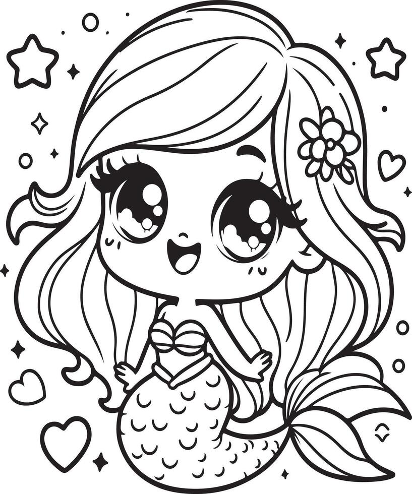 Mermaid coloring page for kids vector