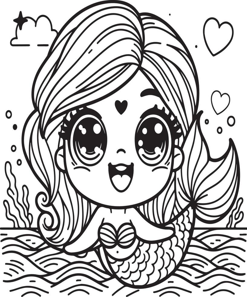 Mermaid coloring page vector