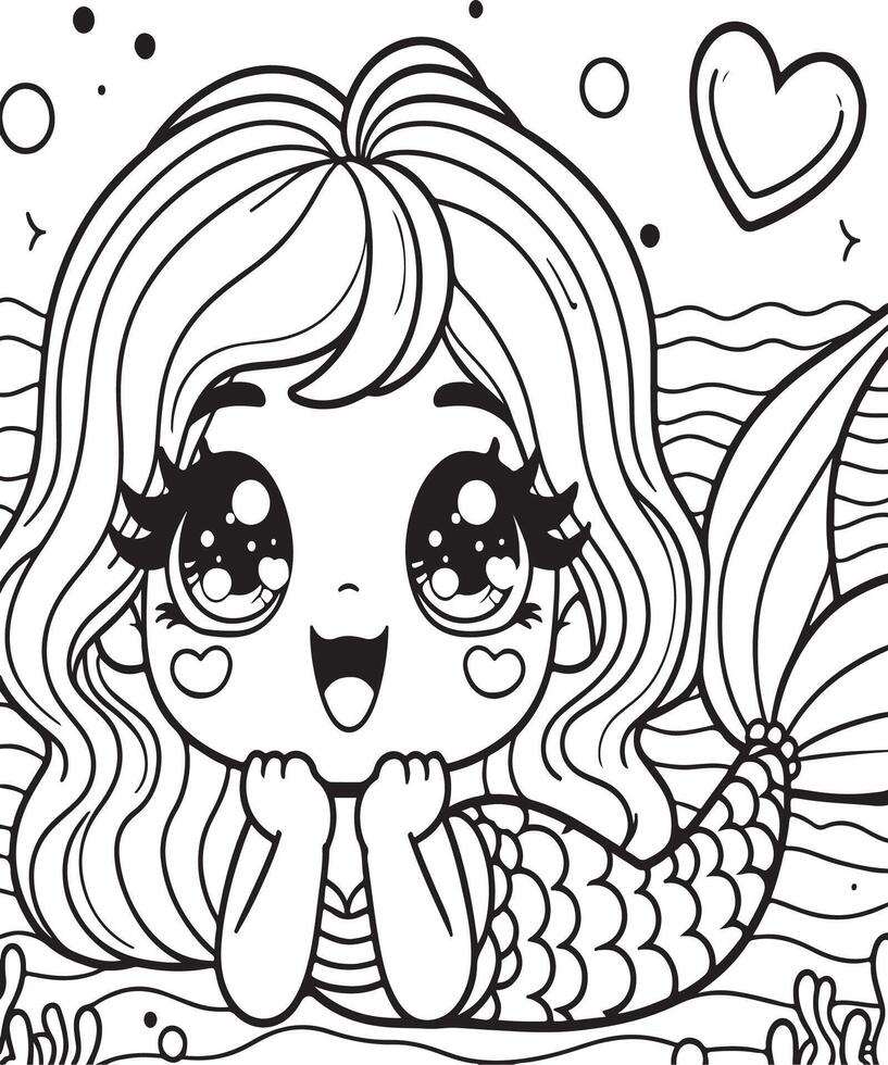 Mermaid coloring page for kids vector