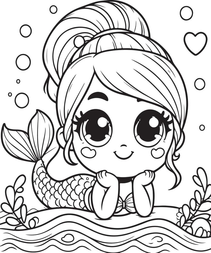 Mermaid coloring page for kids vector