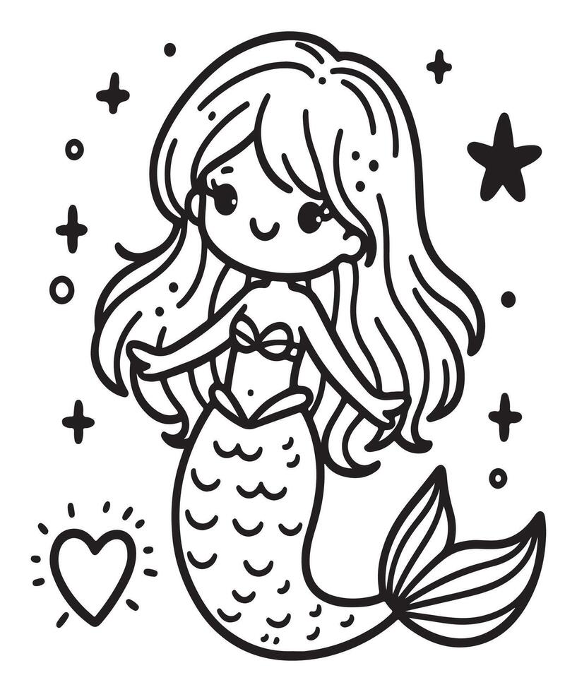 mermaid coloring page for kids vector