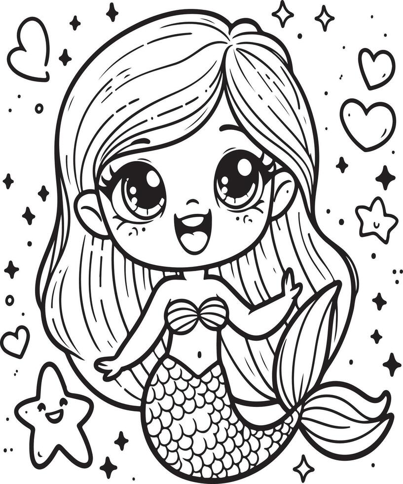 Mermaid coloring page for kids vector