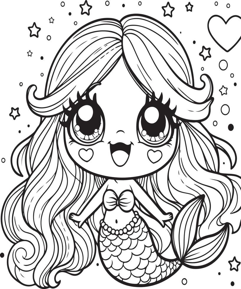 Mermaid coloring page for kids vector