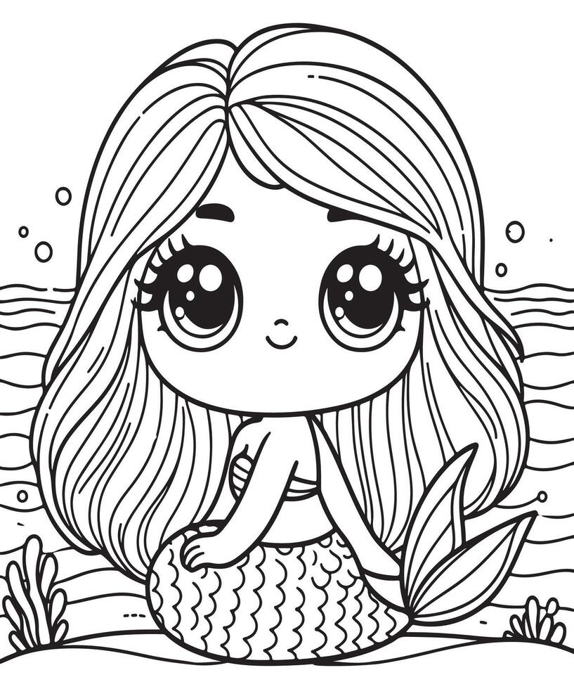 mermaid coloring page for kids vector