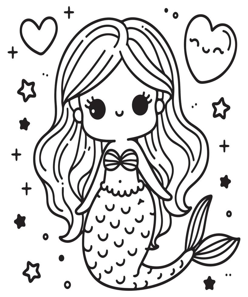 mermaid coloring page for kids vector