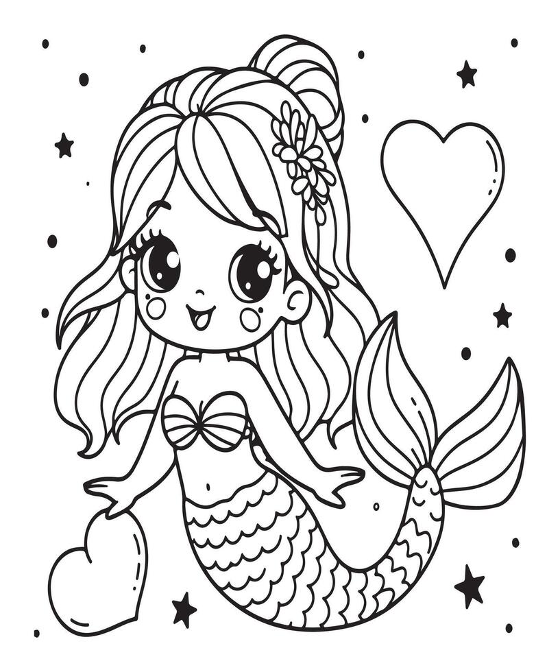 mermaid coloring page for kids vector