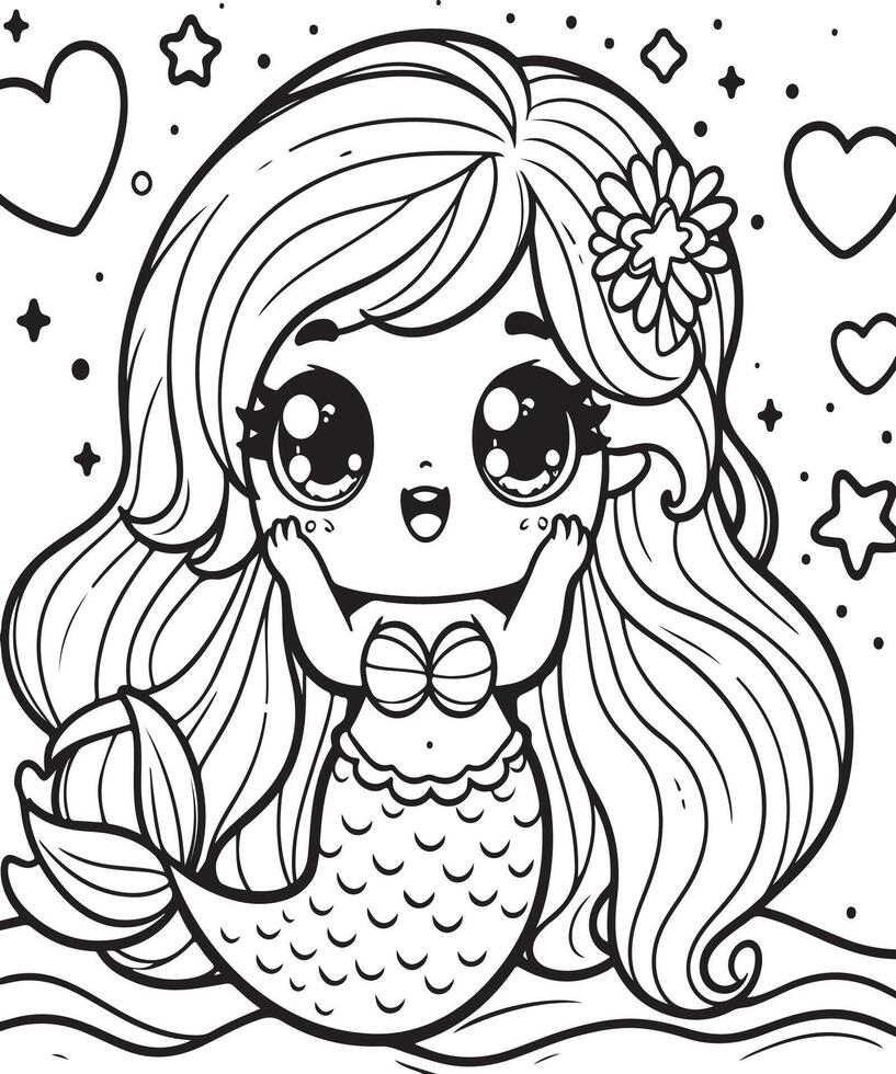 Mermaid coloring page for kids vector