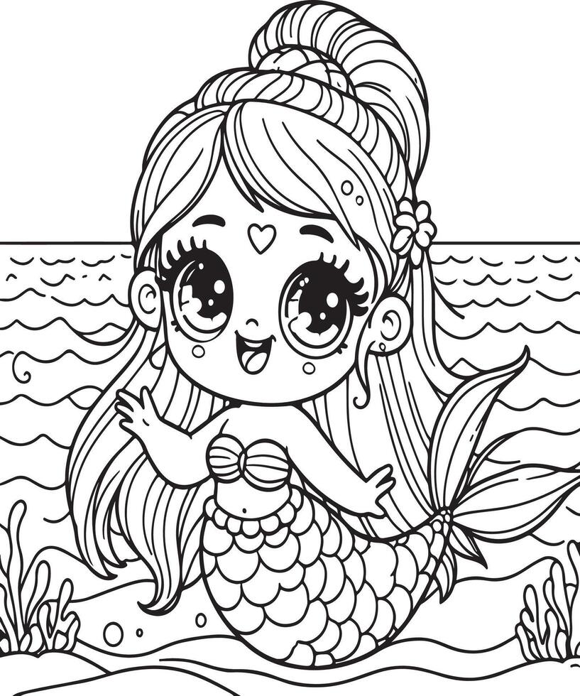 Mermaid coloring page vector