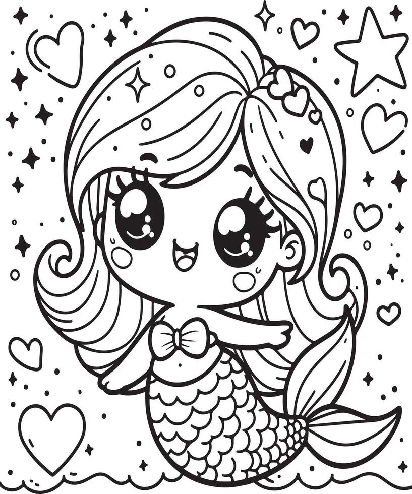 Mermaid coloring page for kids vector