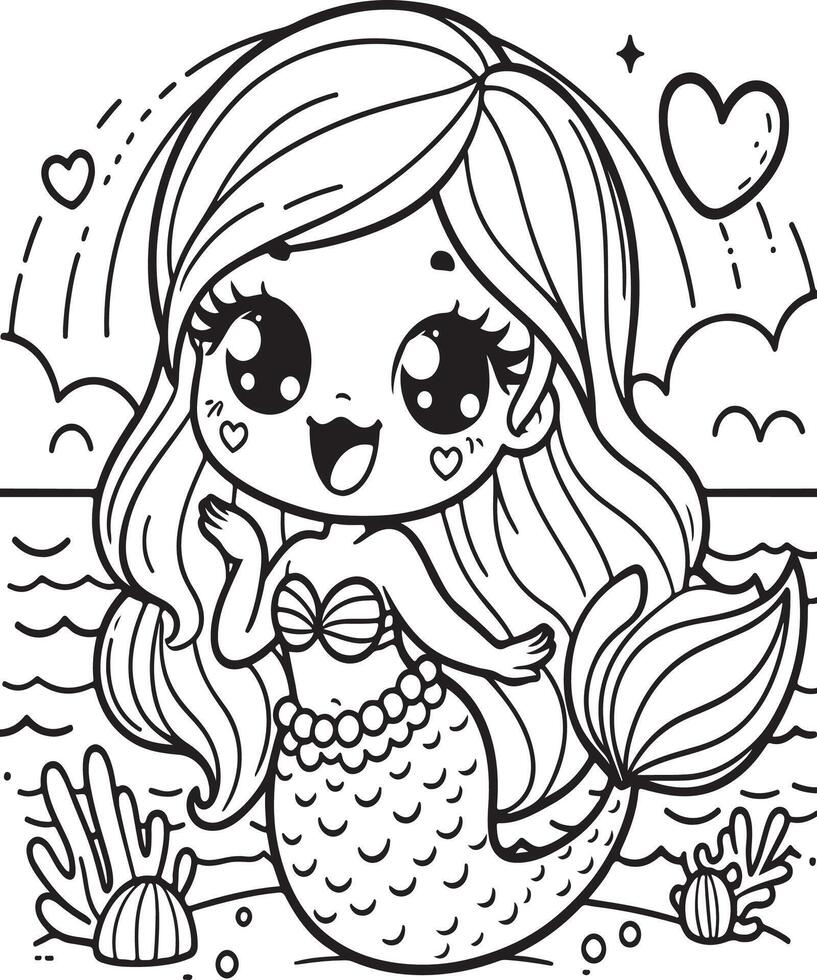 Mermaid coloring page vector