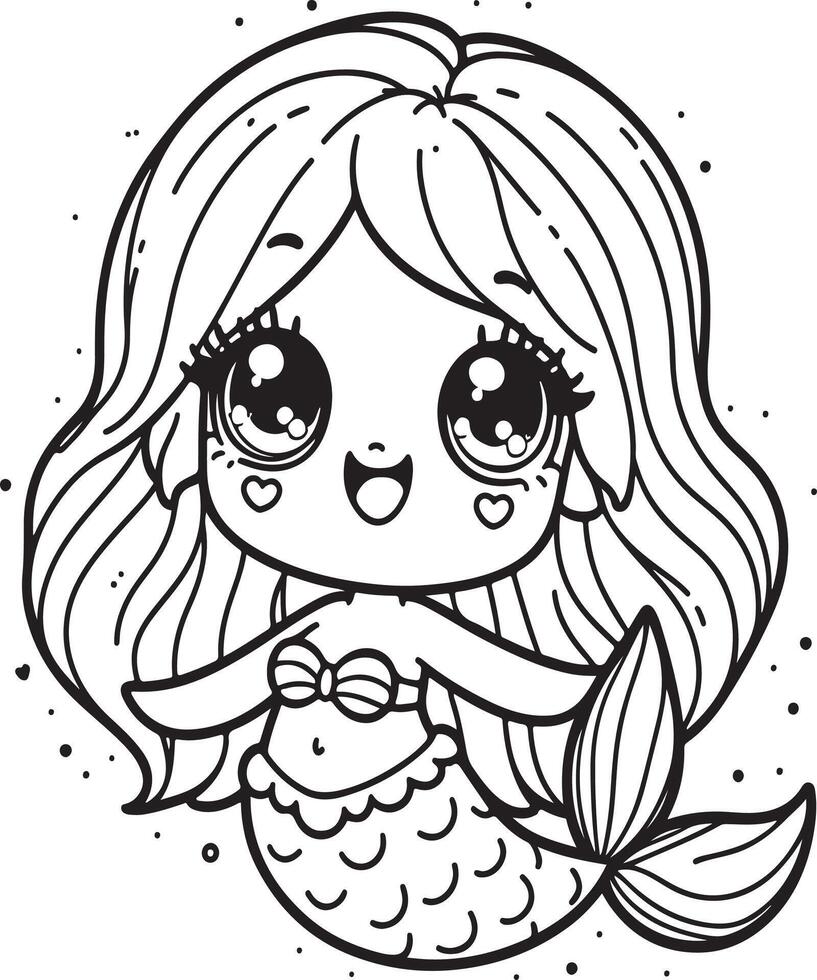 Mermaid coloring page for kids vector