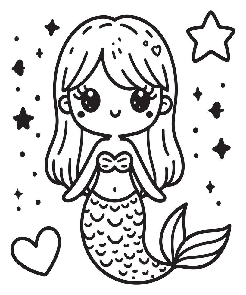 mermaid coloring page for kids vector