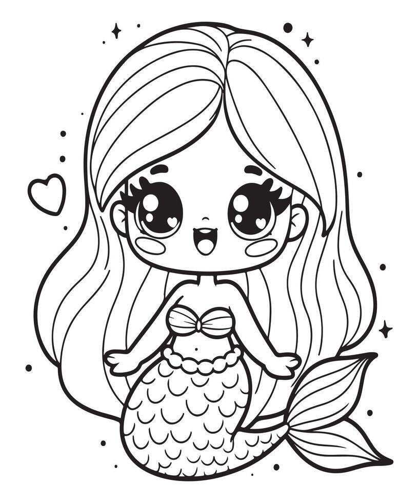 Mermaid coloring page for kids vector