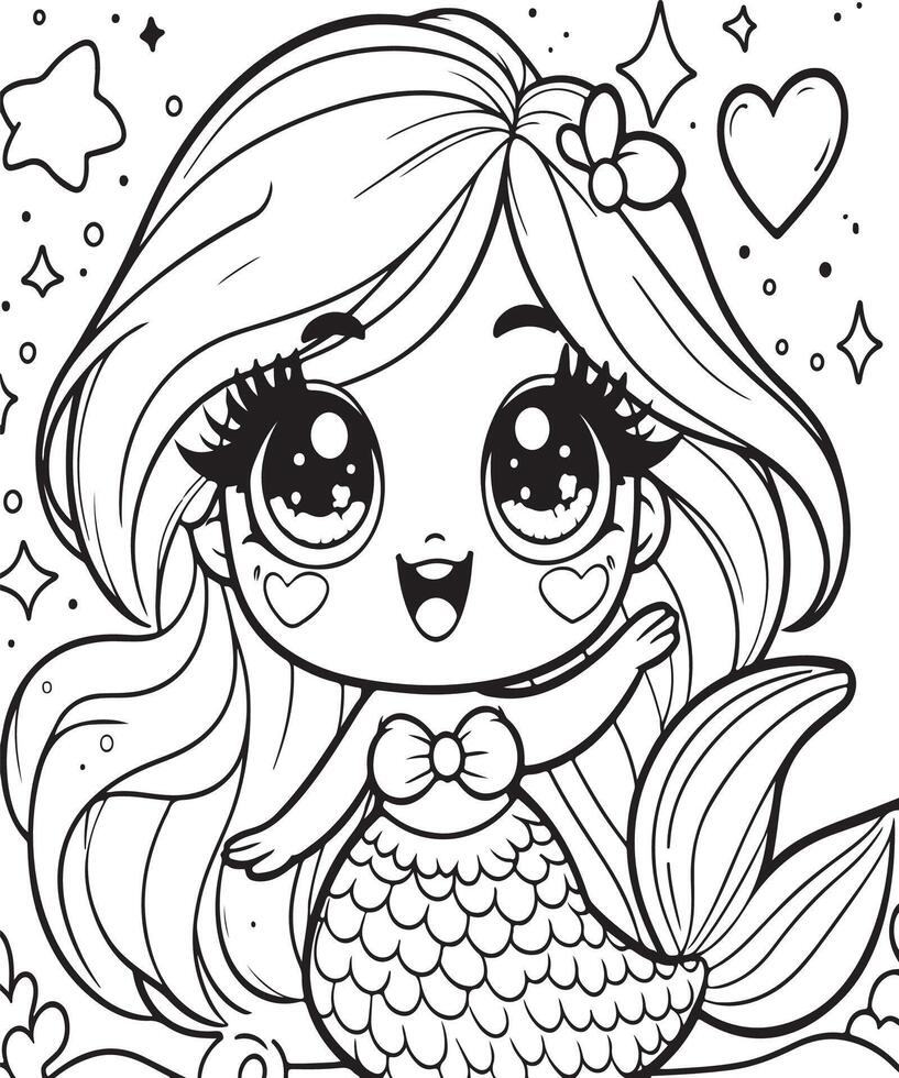 Mermaid coloring page for kids vector