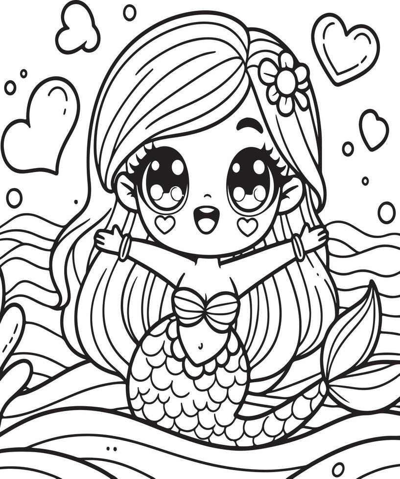 Mermaid coloring page vector