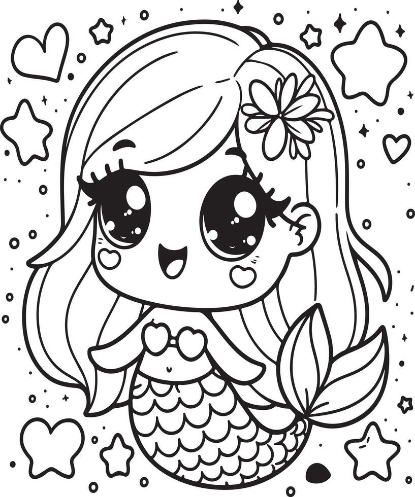 Mermaid coloring page for kids vector