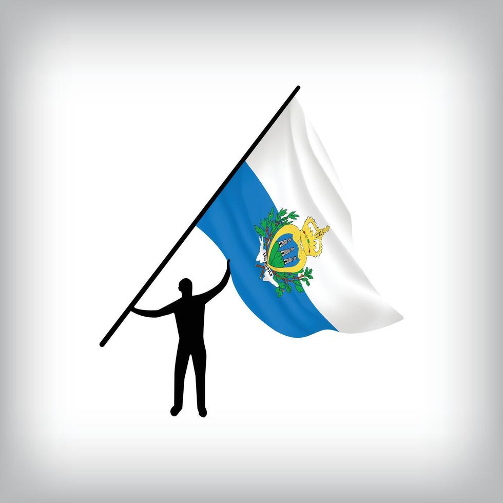 zA man holds the flag of SAN MARINO in the air. National day realistic flag illustration. vector