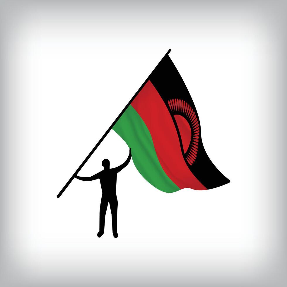 A man holds the flag of MALAWI in the air. National day realistic flag illustration. vector