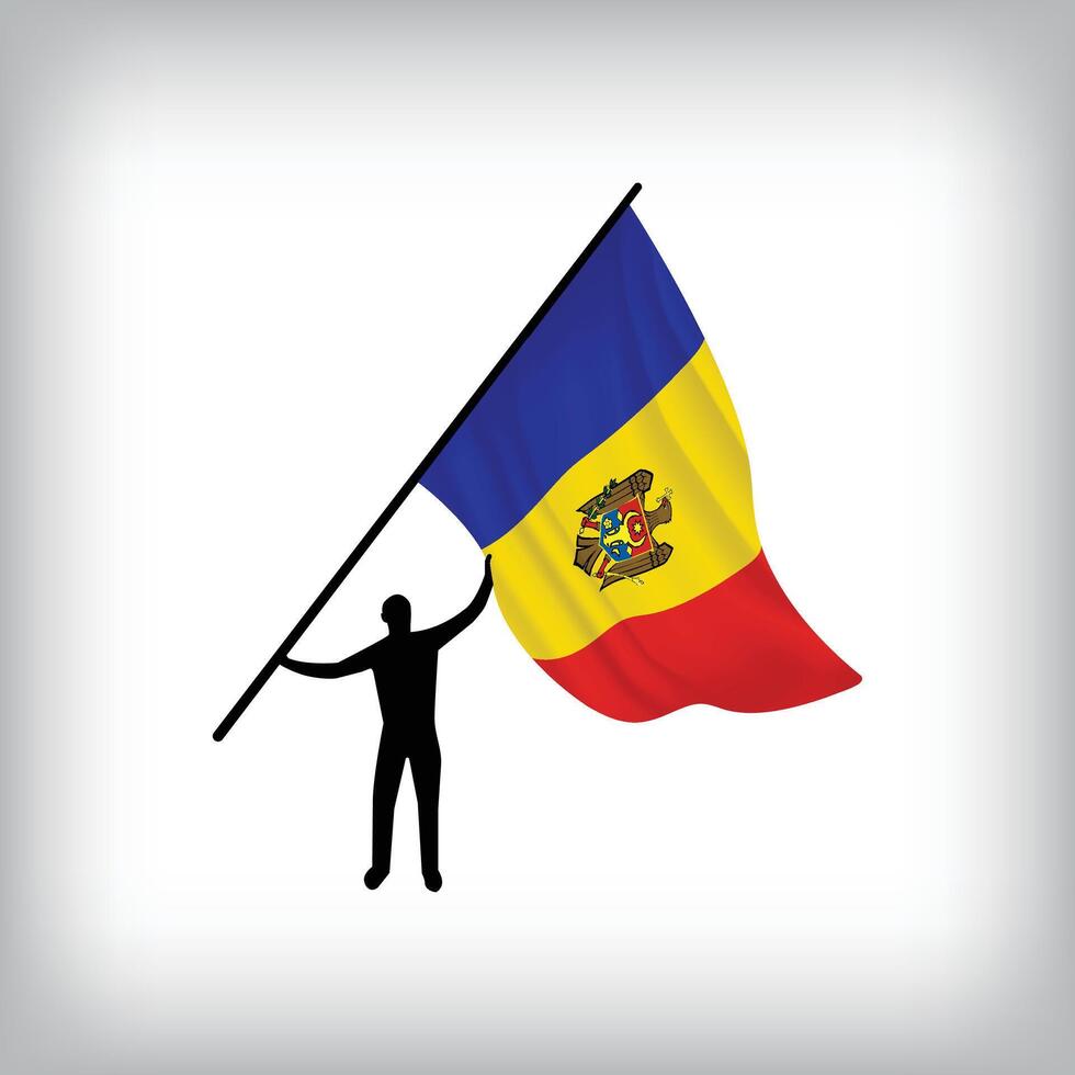 A man holds the flag of MOLDOVA in the air. National day realistic flag illustration. vector