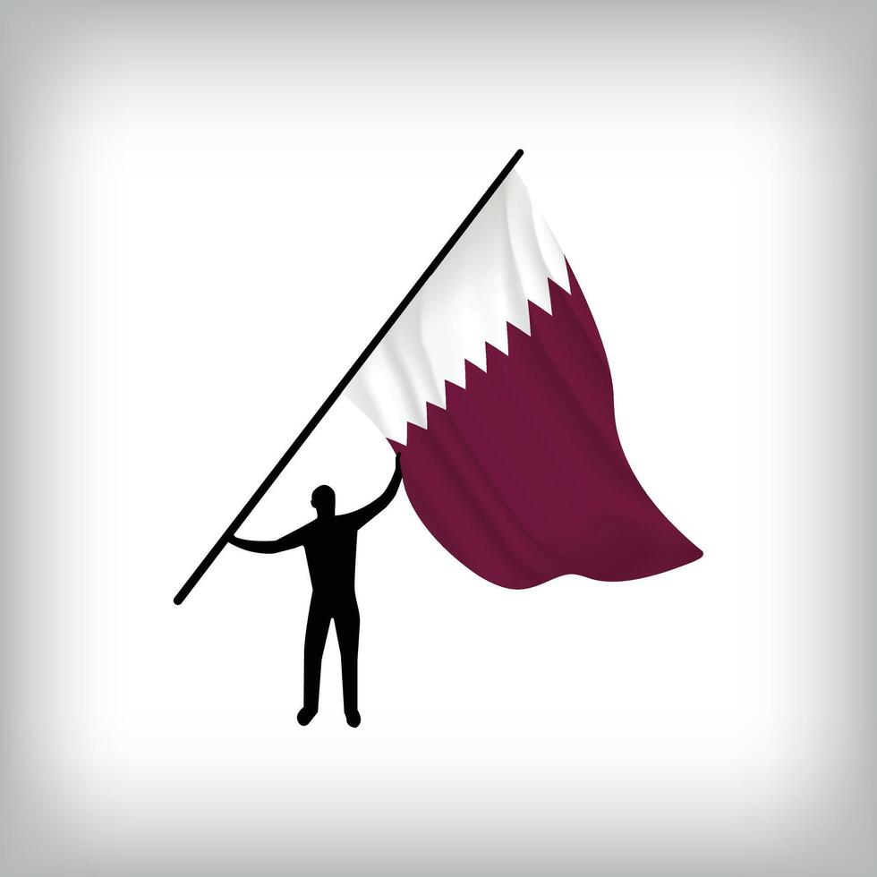 A man holds the flag of QATAR in the air. National day realistic flag illustration. vector