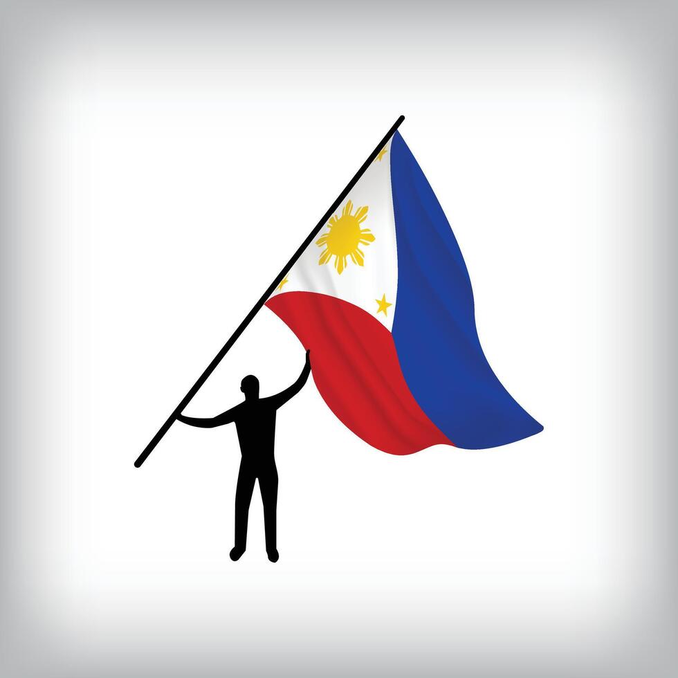 A man holds the flag of PHILIPPINES in the air. National day realistic flag illustration. vector