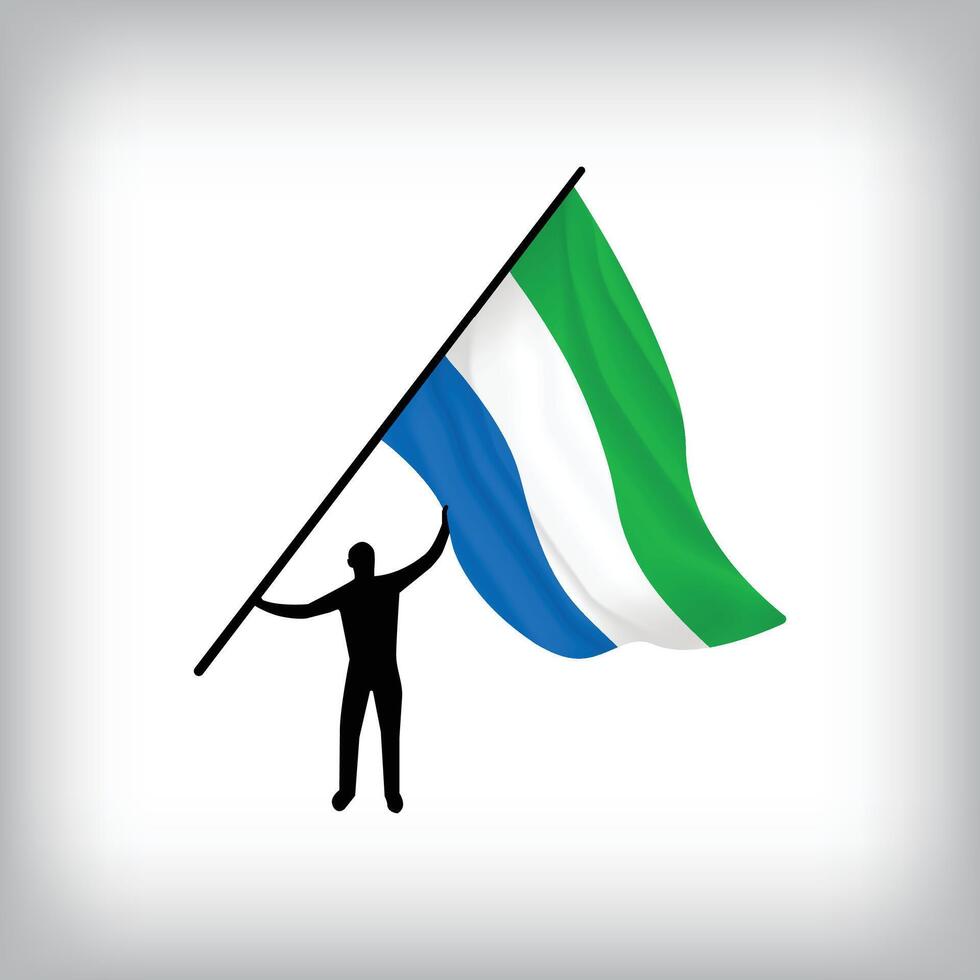 A man holds the flag of SIERRA LEONE in the air. National day realistic flag illustration. vector