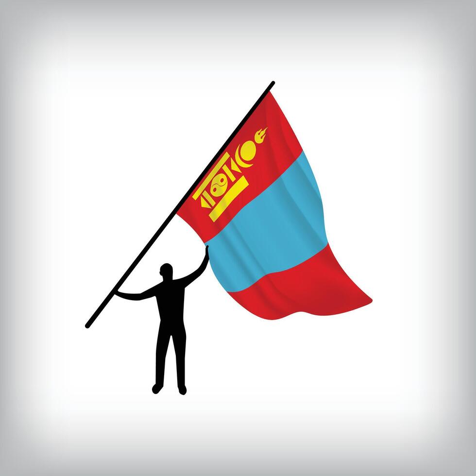 A man holds the flag of MONGOLIA in the air. National day realistic flag illustration. vector