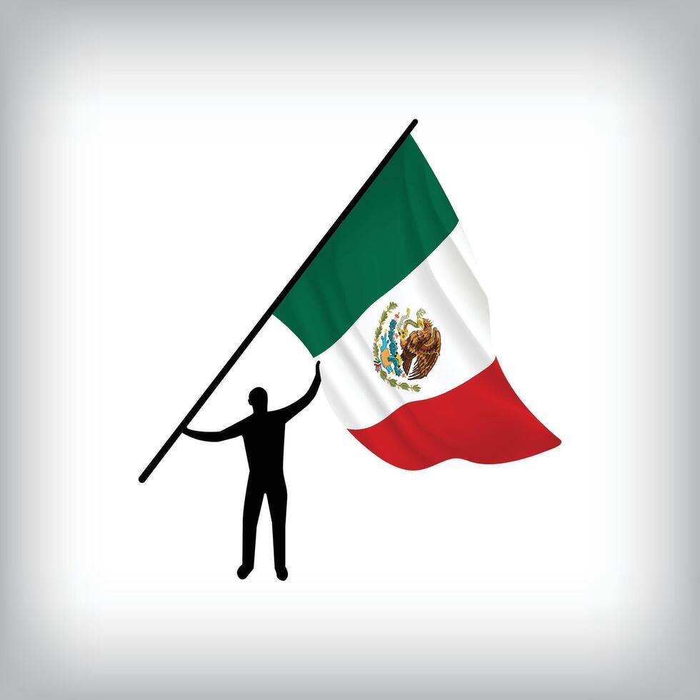 A man holds the flag of MEXICO in the air. National day realistic flag illustration. vector