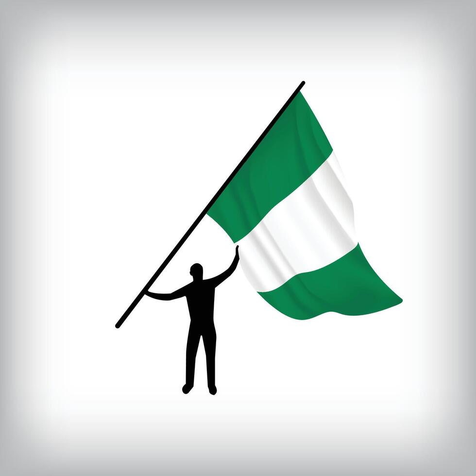 A man holds the flag of NIGERIA in the air. National day realistic flag illustration. vector