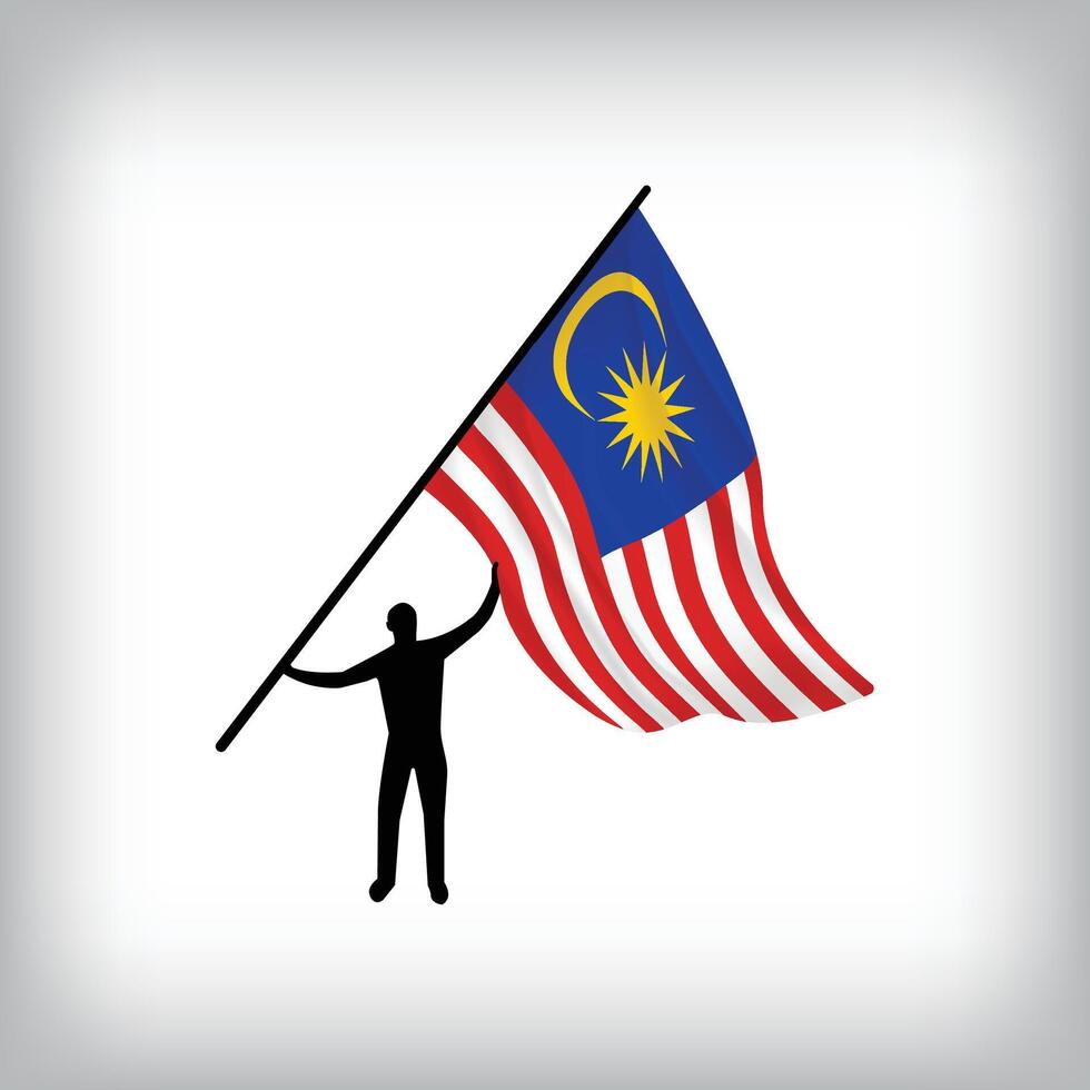 A man holds the flag of MALAYSIA in the air. National day realistic flag illustration. vector