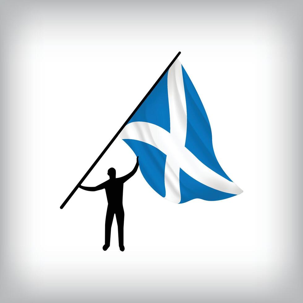 A man holds the flag of SCOTLAND in the air. National day realistic flag illustration. vector